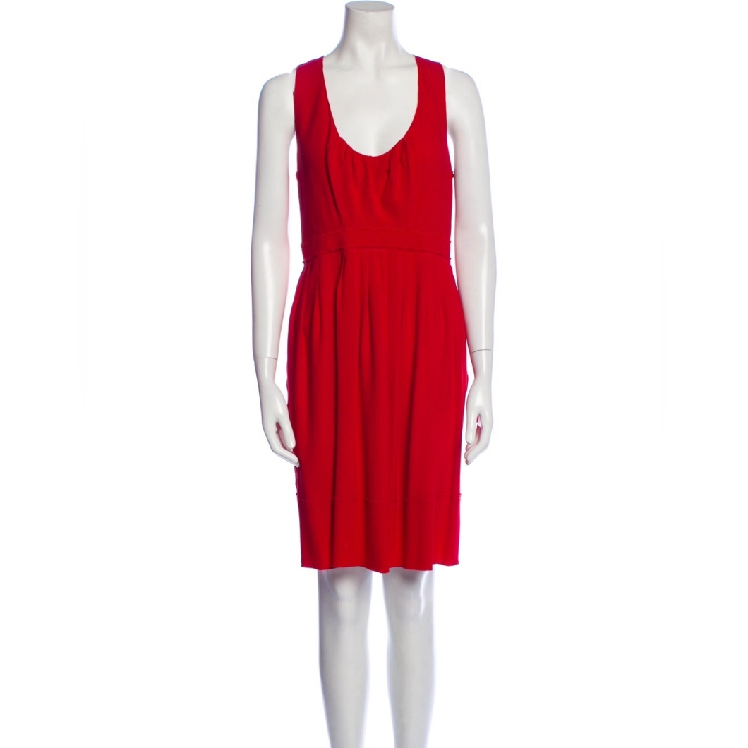 Vintage Prada Women's Size 42 Red Scoop Neck Knee Length Dress